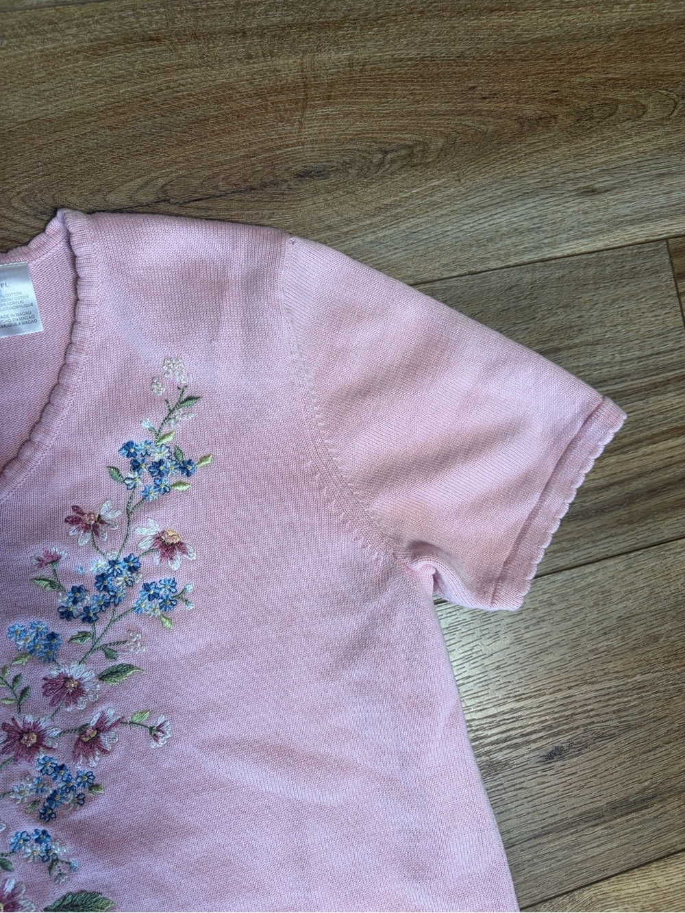 Vintage grandmacore Cottagecore coquette embroidered short sleeve sweater Top - Picture 5 of 8